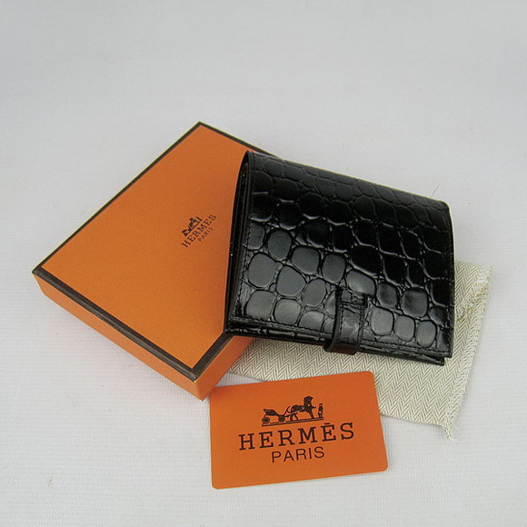 Cheap Replica Hermes Black Crocodile Veins Wallet H006 - Click Image to Close